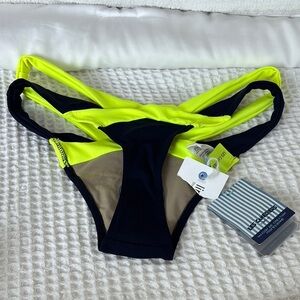 NWT Les Canebiers Palmier Neon Yellow & Navy Strappy Low rise Bikini Bottoms